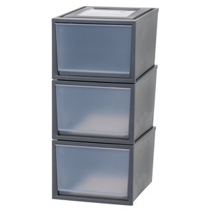 IRIS USA, INC. Stackable Storage Bin W/ Drawer, Gray