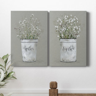 AUGUST GROVE® Bouquet Of Grace Bucket Gather Framed On Canvas 2 Pieces Print