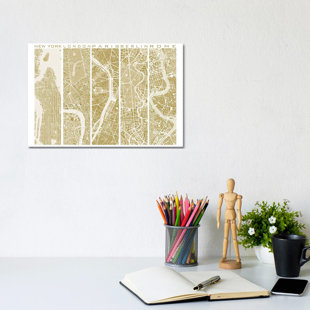 WAYFAIR SAMPLES Five Cities Gold by Planos Urbanos - Wrapped Canvas Gallery-Wrapped Canvas Giclée