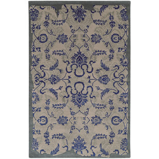 PANTONE UNIVERSE Color Influence Floral Handmade Tufted Wool Gray/Blue Area Rug