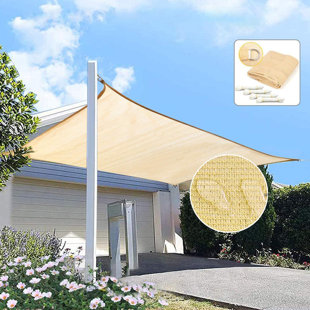 GOODWISH 16 Ft. Square Shade Sail Beige Windproof Uv Block Sun Shade Canopy Rope Included