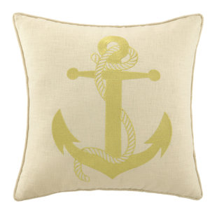 D.L. RHEIN Anchor Embroidered Decorative Linen Throw Pillow