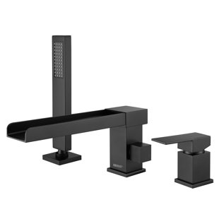 RBROHANT 10" Waterfall Roman Tub Faucets Bathtub Faucets, Brass Deck Mount Tub Filler Bathroom Faucets with Hand Shower