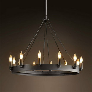 LAKIQ 12 - Light Iron Kitchen Island Wagon Wheel Chandelier