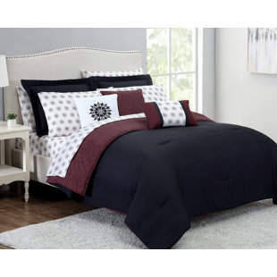 MILLANO HOME Opulence Comforter Set Burgundy/Black/White Microfiber Reversible 12 Piece Comforter Set
