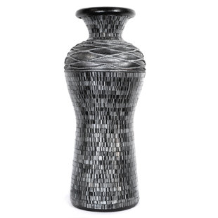 Zorigs Floor Vase, 24 Inch Mosaic Vase – Tall Cylinder Made of Terracotta with Gray and Black Glass Mosaic Pieces – Handcrafted Decorative Home Décor Accent Piece for Bedroom, Living Room, Office