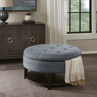 MADISON PARK Miller Round Tufted Storage Ottoman
