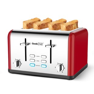 LIFEASE 4 Slice Toaster, 4 Extra Wide Slots, Best Rated Prime Retro Bagel Toaster With 6 Bread Shade Settings, Defrost,bagel,cancel Function, Removable Crumb Tray, Stainless Steel Toaster, 1500w (silver&red)