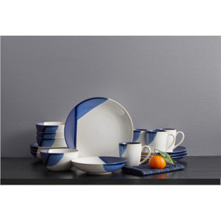 Gourmet Basics by Mikasa Caden Blue 16-Piece Stoneware Dinnerware Set, Service for 4