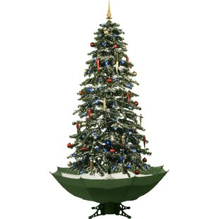 Fraser Hill Farm 67-In. Musical Prelit Snowing Christmas Tree with Green Umbrella Base