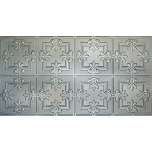 GLOBAL SPECIALTY PRODUCTS Fleur De Lis Pattern 2.04 ft. x 4.04 ft. Glue-Up Plastic Ceiling Tile in Nickel