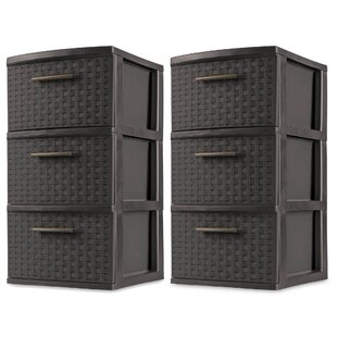 Sterilite 3 Drawer Wicker Weave Decorative Storage Tower, Espresso (Set of 2)