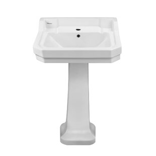 Whitehaus Collection 22" Traditional Pedestal with Large Rectangular Bowl, Backsplash, Dual Soap Ledges, Decorative Trim and Overflow