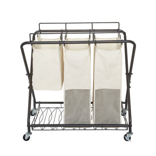 Artesa Verona 3 Bag Laundry Hamper Cart with Wheels , Black