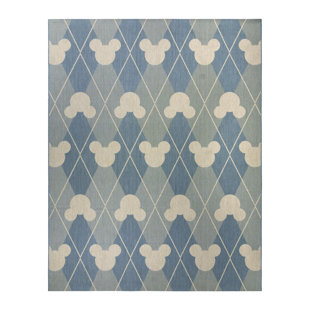DISNEY BY GERTMENIAN Licensed Disney Mickey Mouse Oasis Blue Modern Argyle Indoor/Outdoor Flatweave Area Rug
