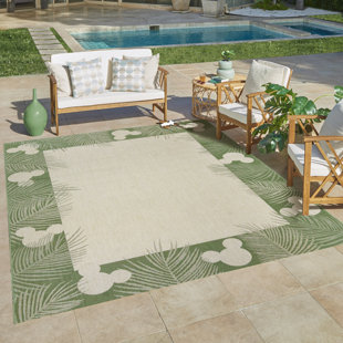 DISNEY BY GERTMENIAN Licensed Disney Mickey Mouse Palm Border Indoor/Outdoor Flatweave Area Rug