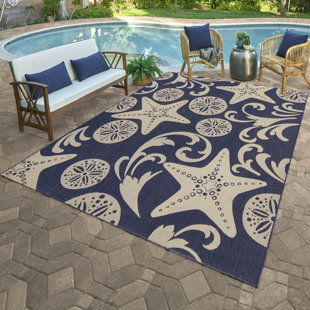 Gertmenian Paseo Canoa Navy Blue/Beige Nautical Sea Life Indoor/Outdoor Flatweave Area Rug