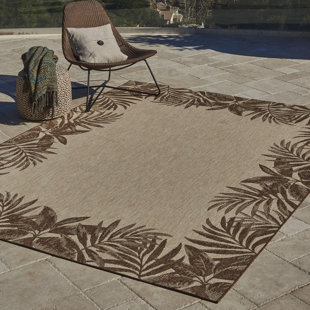 Gertmenian Paseo Tropic Brown Palm Border Indoor/Outdoor Flatweave Area Rug