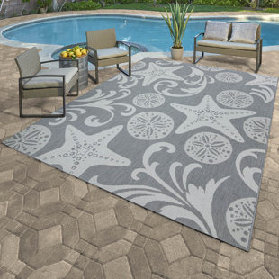 Gertmenian Paseo Canoa Gray Nautical Sea Life Indoor/Outdoor Flatweave Area Rug