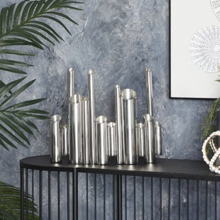 COSMOLIVING BY COSMOPOLITAN Stainless Steel Metal Organ Pipe Tube Decorative Silver Vase
