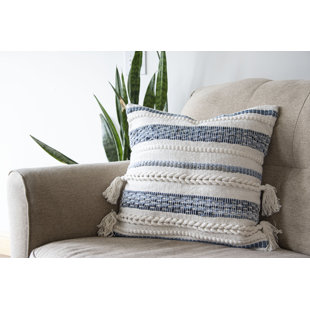 Foreside Home & Garden Blue 20X20" Cotton And Recycled Demin Decorative Throw Pillow With Hand Tied Tassels
