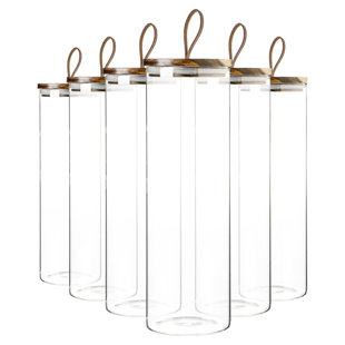 Argon Tableware - Glass Storage Jars with Wooden Lids - Leather Loop - 2 Litre (Set of 6)