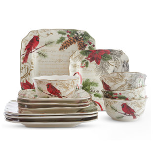 222 FIFTH Holiday Wishes 12 Piece Dinnerware Set, Service for 4