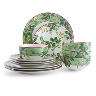 222 FIFTH Christmas Foliage 12 Piece Dinnerware Set, Service for 4