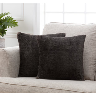 CHANASYA Striped Faux Fur Pillow Cover (Set of 2)