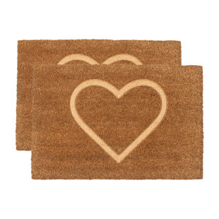 Nicola Spring - Coir Door Mats - 60 x 40cm - Embossed Heart (Set of 2)