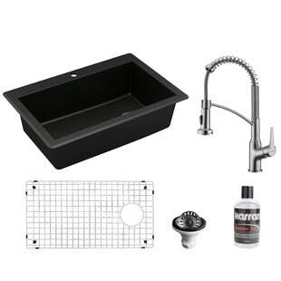 Karran Quartz 33'' X 22'' Single Bowl Drop-in Kitchen Sink With KKF210 Faucet in Stainless Steel