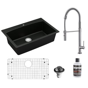 Karran Quartz 33'' X 22'' Single Bowl Drop-in Kitchen Sink With KKF220 Faucet in Stainless Steel