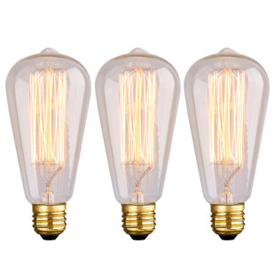 LAMQEE Edison Bulb Filament 60 Watt ST58 E26/Medium (Standard) 2300K Incandescent Bulb (Set of 3)