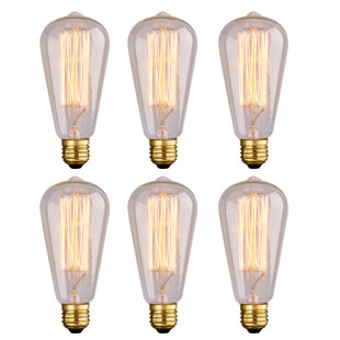 LAMQEE Edison Bulb Filament 60 Watt ST58 E26/Medium (Standard) 2300K Incandescent Bulb (Set of 6)