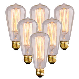 LAMQEE Edison Bulb Filament 40 Watt ST58 E26/Medium (Standard) 2300K Incandescent Bulb (Set of 6)