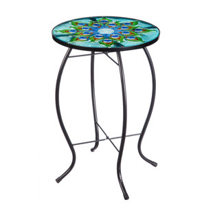 DAKOTA FIELDS Redemi Peacock Glass Indoor/Outdoor Side Table