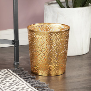 COSMOLIVING BY COSMOPOLITAN Modern Perforated Design Round Metal Waste Basket