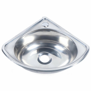 FUNTEN 14.56'' Silver Stainless Steel Specialty Corner Bathroom Sink with Overflow