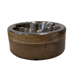 ADOG Stainless Steel Dog Bowl with Cylindrical Mango Wood Holder (2 qt)