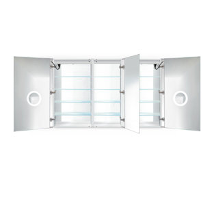 KRUGG REFLECTIONS USA Vardwell 66'' W 42'' H Surface Mount Frameless Medicine Cabinet with Mirror and 12 Adjustable Shelves