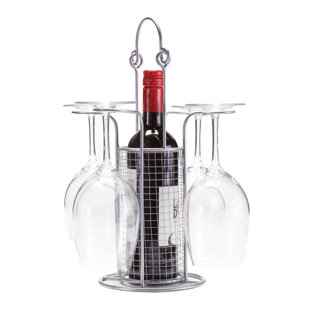 OENOPHILIA 1 Bottle Tabletop Wine Bottle and Glass Rack