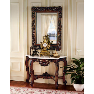 DESIGN TOSCANO Royal Baroque 47'' Genuine Marble Console Table and Mirror Set