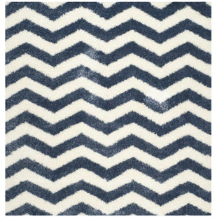 BRAYDEN STUDIO Veronica Chevron Machine Woven Ivory/Blue Area Rug