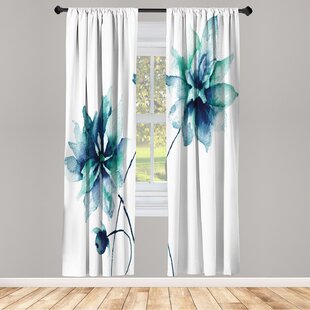 AMBESONNE Microfiber Floral Semi-Sheer Rod Pocket Curtain Panels (Set of 2)