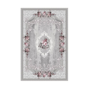 EAST URBAN HOME Ayon Oriental Machine Made Flatweave Polyester Area Rug in Gray