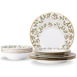 Noritake Holly and Berry Gold 12-Piece Dinnerware Set, Servicer For 4