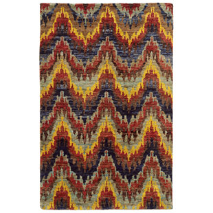 TOMMY BAHAMA HOME Ansley Handmade Hand-Knotted Brown/Navy/Yellow/Red Rug