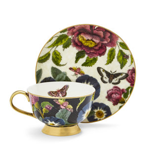 Spode, Creatures Of Curiosity - Teacup & Saucer - Coupe (Black/Cream)