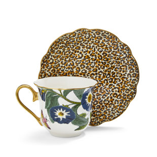 Spode, Creatures Of Curiosity - Teacup & Saucer - Fluted (White/Leopard)