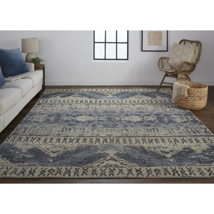 ROOM ENVY Scottsdale Farmhouse Trellis & Lattice Blue/Gray/Ivory Area Rug